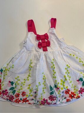 Penelope Mack White Floral Eyelet Sundress with Hot Pink Bows